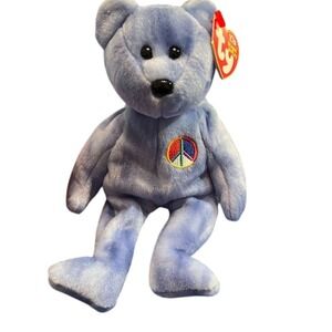Rare‎ Ty Beanie Baby Peace Bear 2002 Retired with Tag Errors